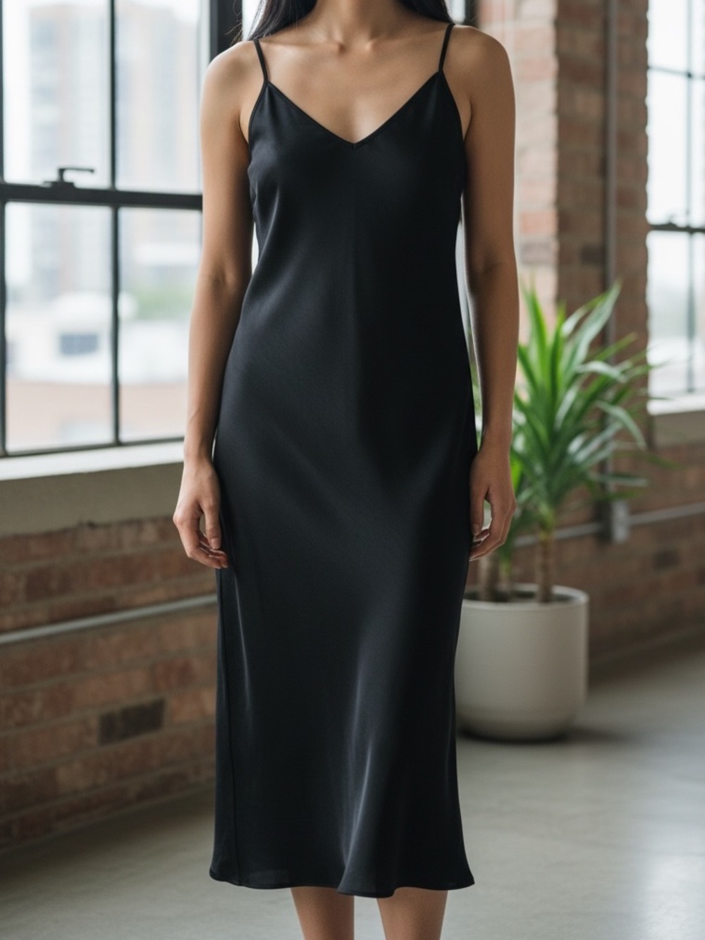 Calvin Klein Jeans Black Satin Slip Dress with adjustable Spaghetti Straps -XL